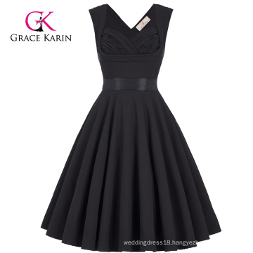 Grace Karin Wholesale Sleeveless Sweetheart V-Back High Stretchy Retro Vintage Black Party Dress CL008948-1